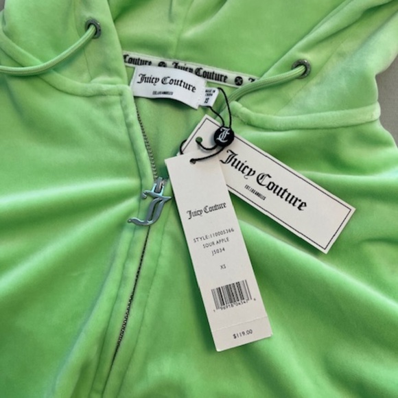NWT Juicy Couture Women's Og Big Bling Velour Zip-up Hoodie In Sour Apple Green - Picture 5 of 5